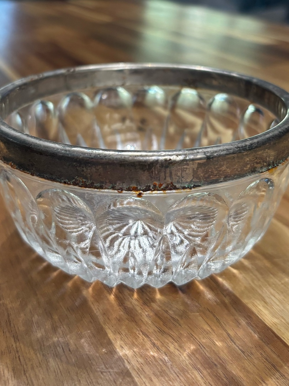Clear Pressed Glass Bowl with Silver-Tone Rim